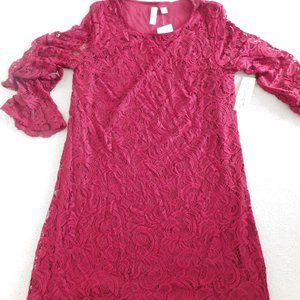 NWT DARK RED TACERA CROCHET LINED DRESS IN SZ M KNEE LENGTH